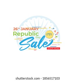 Etiqueta de oferta del día de Vector Republic, 26 de enero, Venta, devolución de efectivo, caja de regalo, etiqueta de descuento para publicidad e interfaz de usuario.