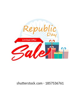 Vector Republic day offer label, 26 january, Sale, cashback, gift box, discount sticker for advertising and UI.