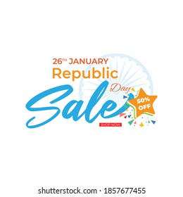 Etiqueta de oferta del día de Vector Republic, 26 de enero, Venta, devolución de efectivo, caja de regalo, etiqueta de descuento para publicidad e interfaz de usuario.