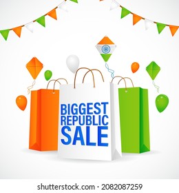 Vector Republic Day Sale banner, 26 January, upto 50% off, balloon , offer template for website and UI.