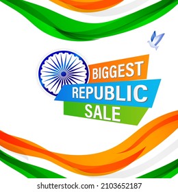 Vector Republic Day Sale banner, 26 January, upto 50% off , offer template for website and UI.