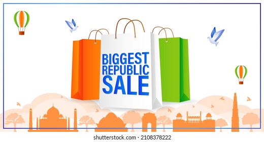 Vector Republic Day Sale banner, 26 January, upto 50% off, balloon , offer template for website and UI.