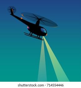 Vector Rescue Helicopter Night Searchlight Lights Watching Police Adventure Silhouette