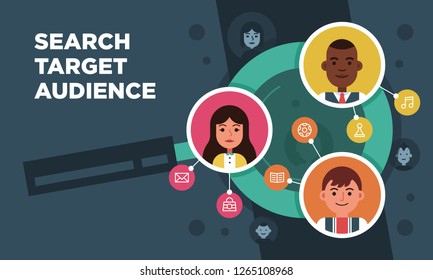 Vector research people concept searching target audience illustration in flat style