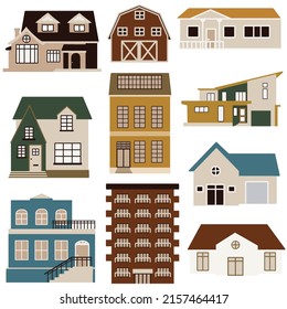 Vector residential buildings of different architecture styles