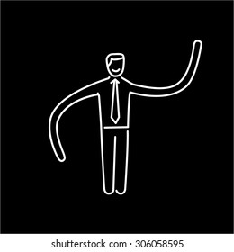 Vector resilience and flexibility skills icon of businessman with long hands | modern flat design soft skills linear illustration and infographic white on black background