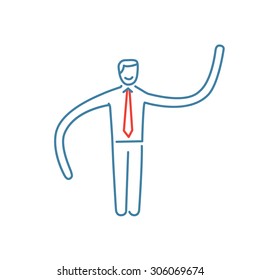 Vector resilience and flexibility skills icon of businessman with long hands | modern flat design soft skills linear illustration and infographic red and blue on white background