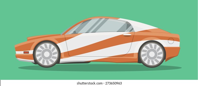 Vector Resizable Modern Sportscar Illustration. Brandless Race Car Side View Cartoon Style.