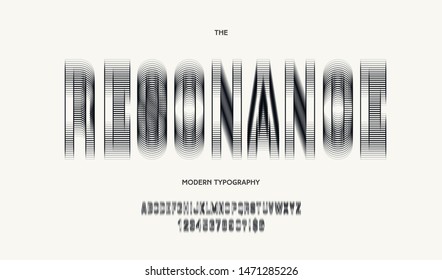 Vector resonance alphabet trendy typography for decoration, t shirt, party poster, printing, banner, promotion, stamp, label, special offer. Modern font. 10 eps