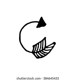 Vector restart or reboot with ink Feather and arrow icon.