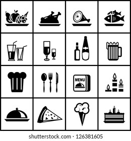 Vector restaurant black icon set isolated on white