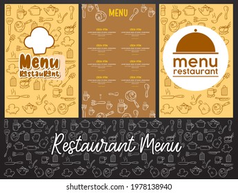 Vector restaurant brochure, doodle style menu restaurant design. doodle menu cafe template graphic. Food flyer vector design.