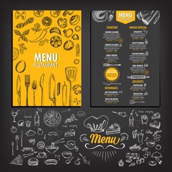 Vector Restaurant Brochure, Menu Design. Vector Cafe Template With Hand-drawn Graphic. Food Flyer.