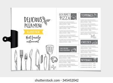 Vector restaurant brochure, menu design. Vector cafe template with hand-drawn graphic. Food flyer.