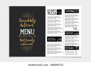 Vector restaurant brochure, menu design. Vector cafe template with hand-drawn graphic. Food flyer.