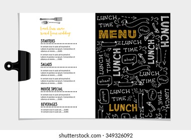 Vector restaurant brochure, menu design. Vector cafe template with hand-drawn graphic. Food flyer.