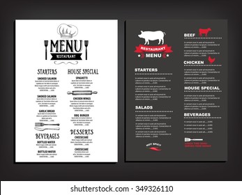 Vector restaurant brochure, menu design. Vector cafe template with hand-drawn graphic. Food flyer.