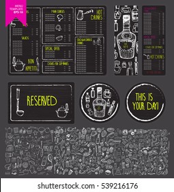 Vector restaurant brochure, menu design. Vector cafe template with hand-drawn graphic. Doodle.