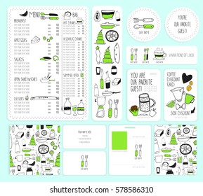 Vector restaurant brochure, menu design. Vector cafe template with hand-drawn graphic. Doodle.