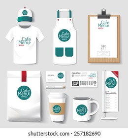 Vector restaurant cafe set flyer, menu, package, t-shirt, cap, uniform design/ layout set of corporate identity mock up template.