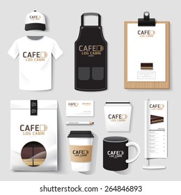 Vector restaurant cafe set flyer, menu, package, t-shirt, cap, uniform design/ layout set of corporate identity template.