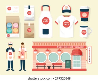 Vector restaurant cafe set shop front design, flyer, menu, package, t-shirt, cap, uniform and display design/ layout set of corporate identity mock up template.