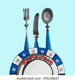 Vector restaurant card menu design, spoon, empty, background, fork,
