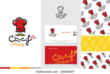 Vector : Restaurant and Catering Logo with business name card and corporate pattern in cartoon style, Branding concept.