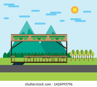 Vector restaurant design store with scenery