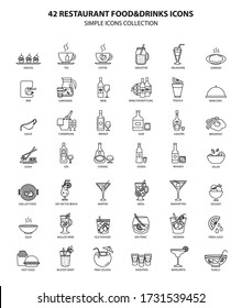 Vector restaurant icon set suitable for info graphics, websites and print media. Black and white flat line icons.