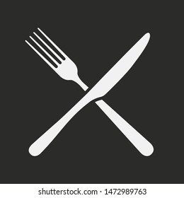 Vector Restaurant icons. Fork and knife icon isolated on black background. 