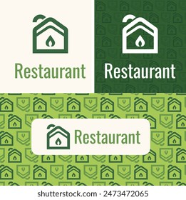 vector Restaurant logo design with seamless pattern.