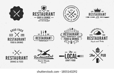 Vector Restaurant logo set. 11 Luxury Restaurant emblems. Cook and Food retro labels, badges, emblems, logo. Restaurant, Pub. Restaurant business Logo templates