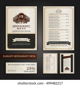 Vector Restaurant Menu Design, Brochure template with Logo, Symbol, Ornamental Elegant pages for food and drinks prices