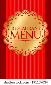 Vector restaurant menu with golden ornaments on red background