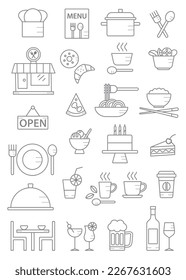 Vector restaurant outline icons set.
