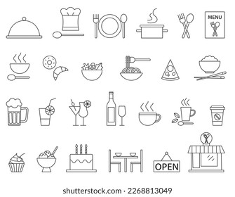 Juego de iconos de contorno del restaurante del vector.
