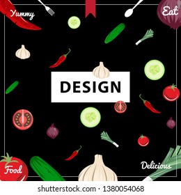vector restaurant pattern, with various types of vegetables and writing suitable for banners, wall decorations, and others. elegant, unique, modern, luxurious.