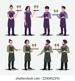 Vector Restaurant service is an image design of several waiters welcoming guests