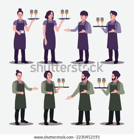 Vector Restaurant service is an image design of several waiters welcoming guests
