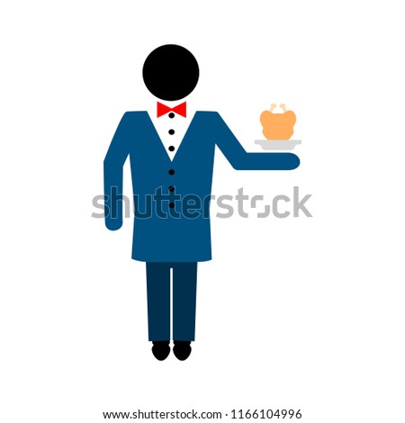 vector restaurant waiter with tray. service illustration, catering sign symbol