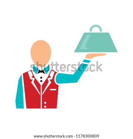 vector restaurant waiter with tray. service illustration, catering sign symbol