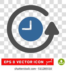 Vector Restore Clock EPS vector pictogram. Illustration style is flat iconic bicolor cobalt and gray symbol on a transparent background.