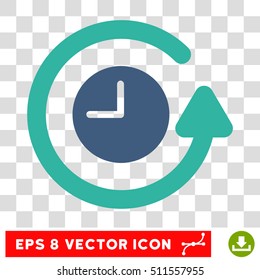 Vector Restore Clock EPS vector pictogram. Illustration style is flat iconic bicolor cobalt and cyan symbol on a transparent background.