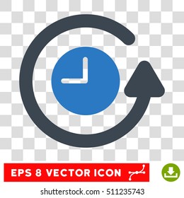 Vector Restore Clock EPS vector pictograph. Illustration style is flat iconic bicolor smooth blue symbol on a transparent background.