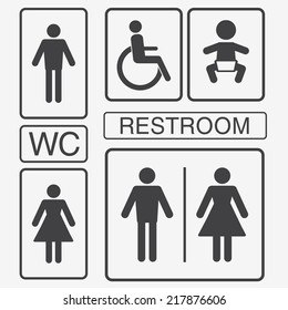 Vector restroom icons: lady, man, child and disability