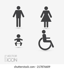 Vector restroom icons: lady, man, child and disability