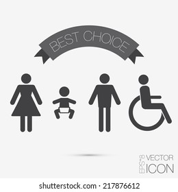 Vector restroom icons: lady, man, child and disability