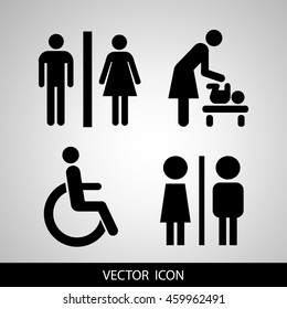 Vector restroom icons: lady, man, child and disability