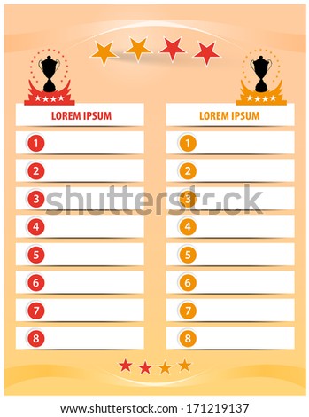 Vector result list / victory concept, eight positions, two categories